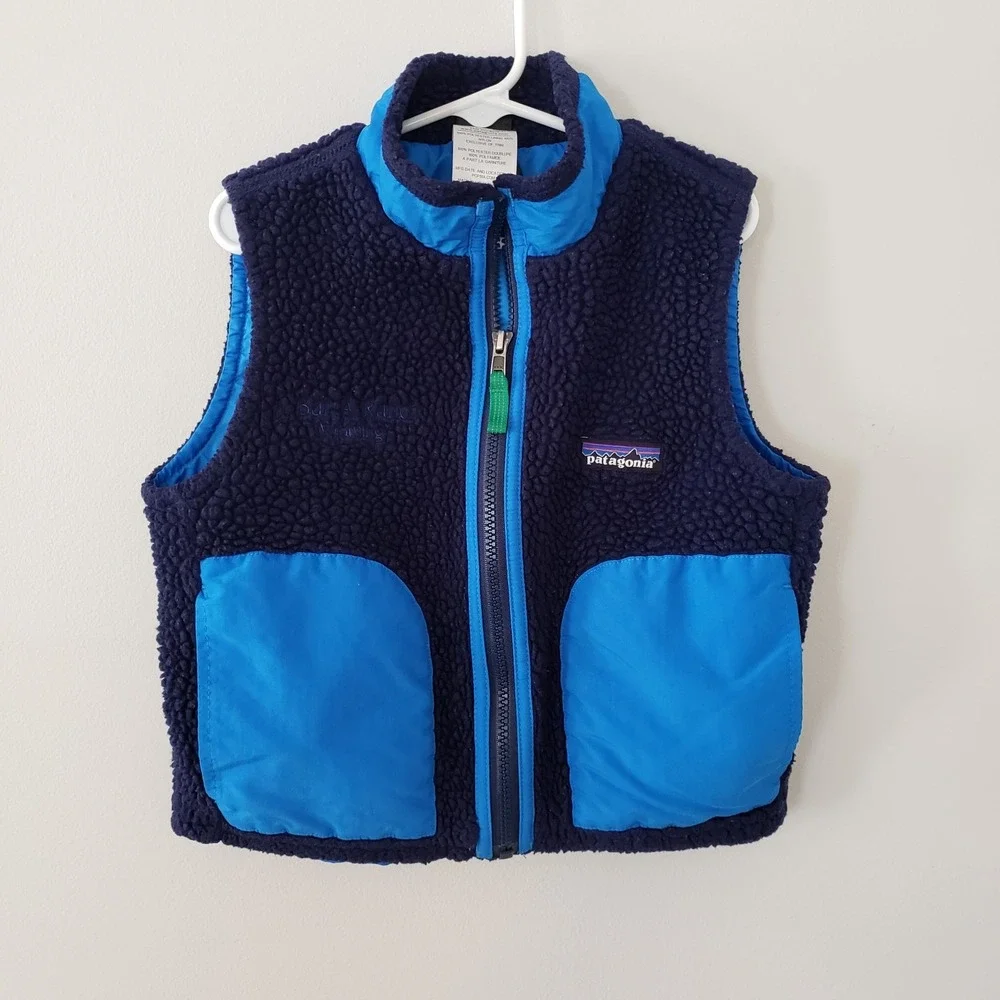 Patagonia Kids Retro-X Fleece Vest XS Pockets Logo Full Zip Colorblock Blue